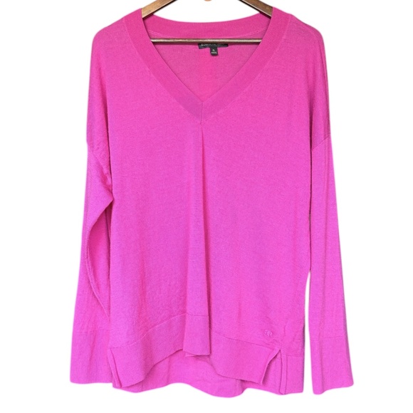 Banana Republic 100% Merino Wool Neon Pink V-neck Sweater Sz XL - Picture 2 of 8